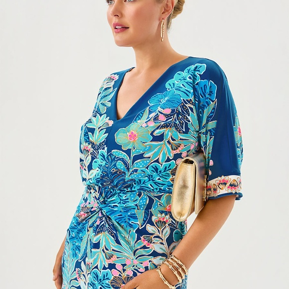 Lilly Pulitzer ADALYN MAXI DRESS, STARLIGHT NAVY BEST FRONDS FOREVER ENGINEERED - Picture 2 of 6